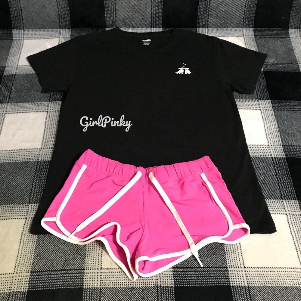 VS PINK PINK GOSSIP GLITTER COTTON MODAL MICRO SHORTS CAMPUS TEE IN SIZE LARGE - Picture 7 of 10